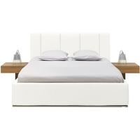 Gautier Premium White Faux Leather Imola Combined Bed with Brown Walnut Bedside Table