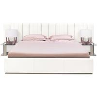 Gautier Premium White Faux Leather Imola Combined Bed with Glass Bedside Table - 6ft Queen Size