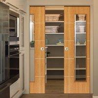 Gallery Louvre Double Pocket Doors - Clear Glass - Prefinished