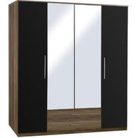 gamma 4 door 2 drawer mirrored wardrobe black