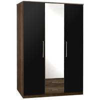 Gamma Black Gloss and Walnut 3 Door 2 Drawer Mirrored Wardrobe