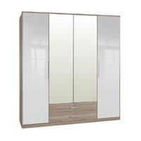 Gamma Oak and White Gloss 4 Door 2 Drawer Wardrobe