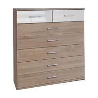 gamma oak and white gloss 7 drawer tallboy chest