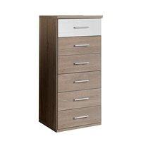 gamma oak and white gloss 6 drawer tallboy chest