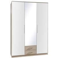 Gamma White Gloss and Ash 3 Door 2 Drawer Mirrored Wardrobe