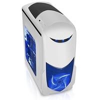 Game Max Nero MATX Computer Case with 12 cm Front LED Fan and Side Window - White/Blue