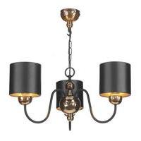 GAR0321 Garbo 3 Light Ceiling Pendant in Pewter with Black Shades
