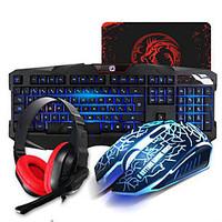 Gaming Wired Keyboard Mouse Headband and Pad Kit Multimedia Optical Professional Kit Waterproof 4 Pieces a Set