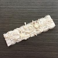 garter lace flower rhinestone ivory