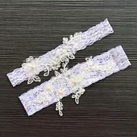 Garter Lace Lace Rhinestone White