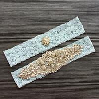 garter lace lace rhinestone blue