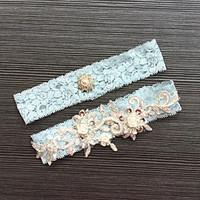 Garter Lace Lace Rhinestone Blue