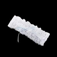 garter lace bowknot imitation pearl white