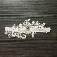 garter stretch satin lace flower rhinestone white