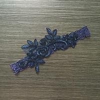 Garter Stretch Satin / Lace Flower Blue