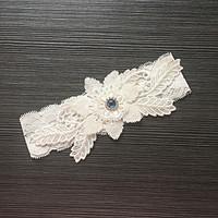 garter stretch satin lace flower rhinestone ivory