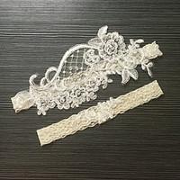 Garter Stretch Satin / Lace Flower / Imitation Pearl Ivory