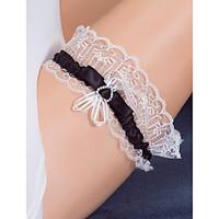 Garter Satin Lace Bowknot Rhinestone Black