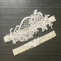 garter lace tulle flower lace ribbons imitation pearl feather white