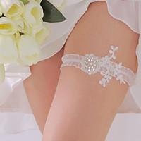 Garter Polyester Flower Rhinestone White