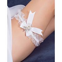 garter satin lace bowknot rhinestone white