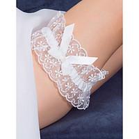 Garter Satin Lace Bowknot Imitation Pearl White