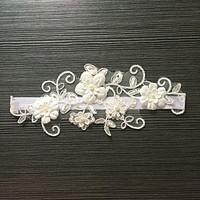 Garter Stretch Satin / Lace Flower / Imitation Pearl White