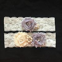 Garter Lace Flower/Imitation Pearl/Rhinestone Ivory