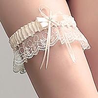 garter lace nylon bowknot ribbon rhinestone beige