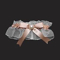 Garter Satin Tulle Bowknot Imitation Pearl Gold