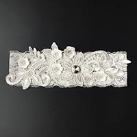 garter stretch satin flower rhinestone white beige