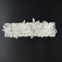 Garter Stretch Satin Flower / Rhinestone Ivory