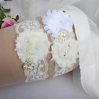 Garter Lace Flower Ribbons Imitation Pearl Feather Ribbon Sweetheart White