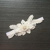 Garter Stretch Satin / Lace Flower / Rhinestone Ivory