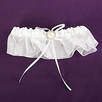 Garter Organza Satin Rhinestone White