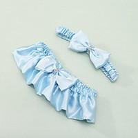 Garter Satin Bowknot Blue