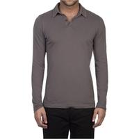 Garment Dye Slate Grey Slim Fit Long Sleeve Polo Shirt - 100% Supima Cotton