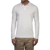 Garment Dye White Slim Fit Long Sleeve Polo Shirt - 100% Supima Cotton