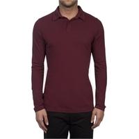 Garment Dye Bordeaux Slim Fit Long Sleeve Polo Shirt - 100% Supima Cotton
