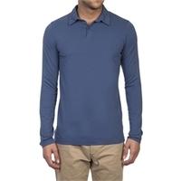 Garment Dye Airforce Blue Slim Fit Long Sleeve Polo Shirt - 100% Supima Cotton