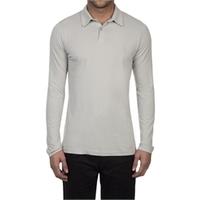 Garment Dye Grey Slim Fit Long Sleeve Polo Shirt - 100% Supima Cotton