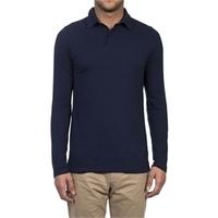 Garment Dye Navy Slim Fit Long Sleeve Polo Shirt - 100% Supima Cotton