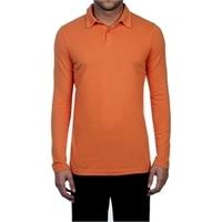 Garment Dye Orange Slim Fit Long Sleeve Polo Shirt - 100% Supima Cotton