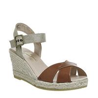 Gaimo for OFFICE Cury Wedge Espadrille TAN LEATHER METALIC LINEN