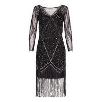 gatsbylady betty long sleeve fringe flapper dress in black