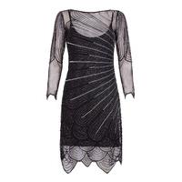 Gatsbylady Catherine Long Sleeve Flapper Dress in Black Silver