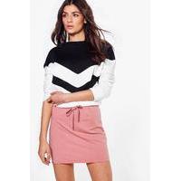 Gathered Waist Loopback Mini Skirt - peach