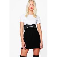 Gathered Waist Woven Mini Skirt - black