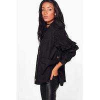 Gathered Sleeve Popper Side Jacket - black