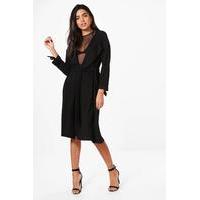 Gathered Back Longline Duster - black